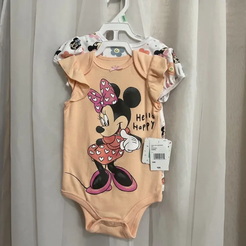 Disney Minnie Pink Orange Black White Bodysuit 2 Piece 18‎ months NWT